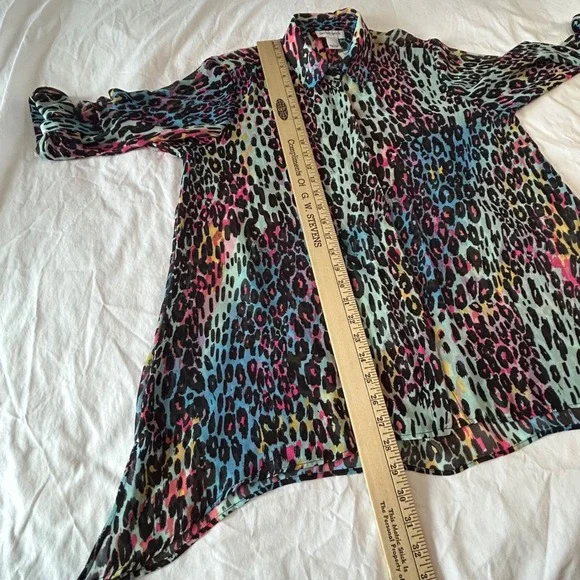Peck & Peck Women's Multi Color Leopard Print Chiffon Button Down Shirt Top L - Picture 5 of 9